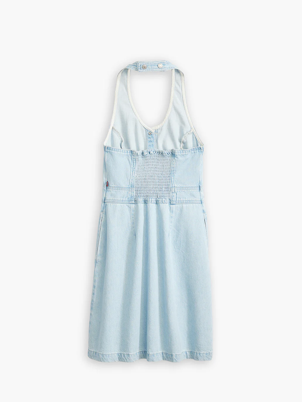 Women's Solid Light Blue Crew Neck Denim Dress - Image 3