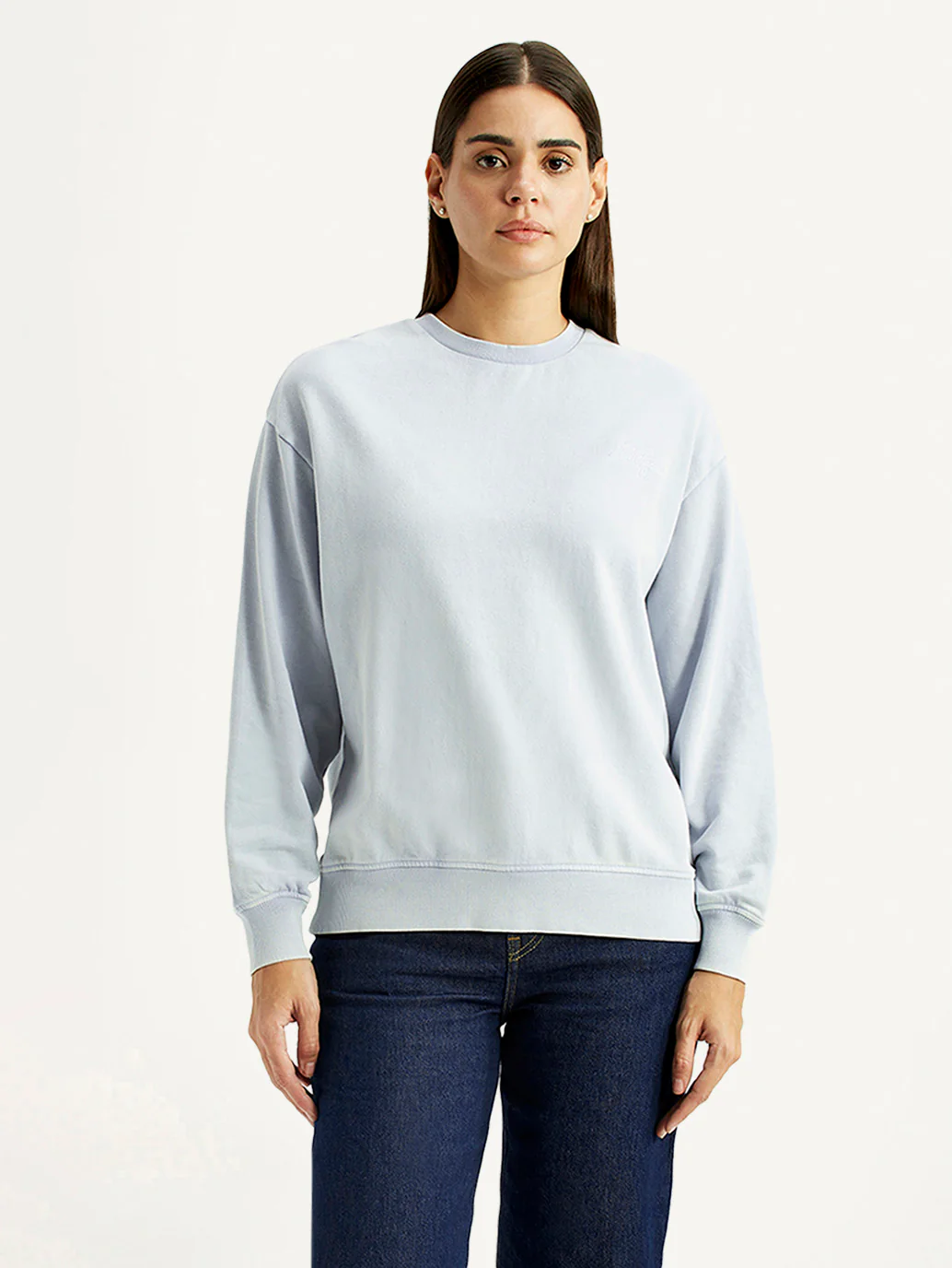 Women's Solid Light Blue Crew Neck Sweatshirt - Image 2