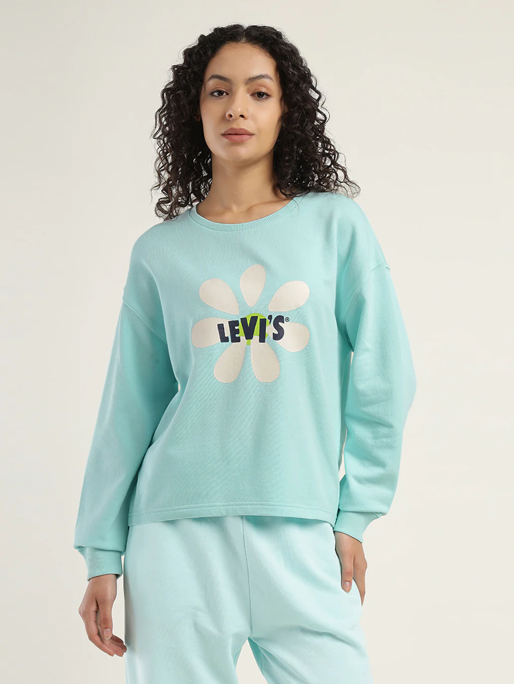 Women's Graphic Light Blue Crew Neck Sweatshirt - Image 2