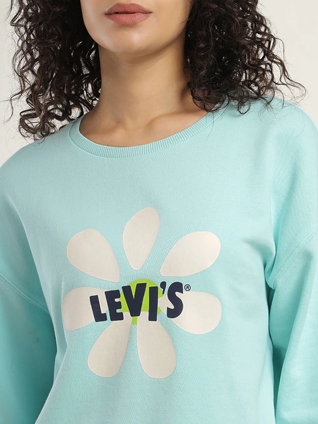 Women's Graphic Light Blue Crew Neck Sweatshirt - Image 4