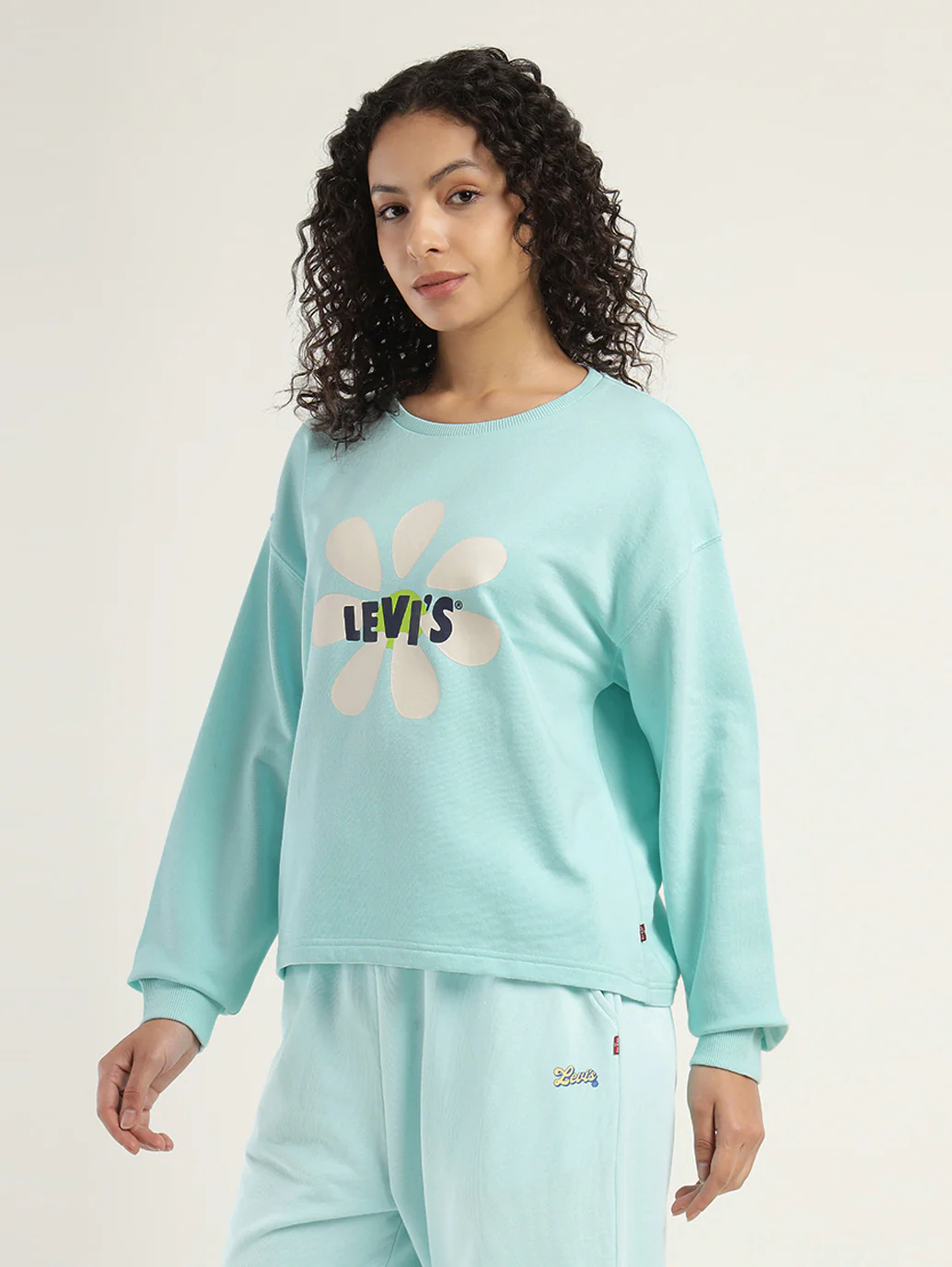 Women's Graphic Light Blue Crew Neck Sweatshirt - Image 5