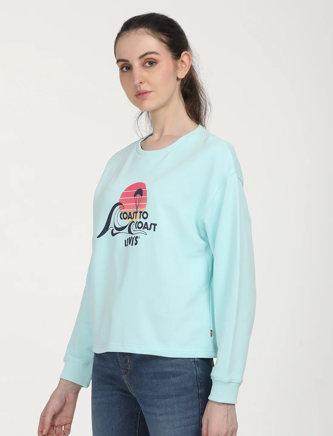 Women's Graphic Light Blue Crew Neck Sweatshirt - Image 2