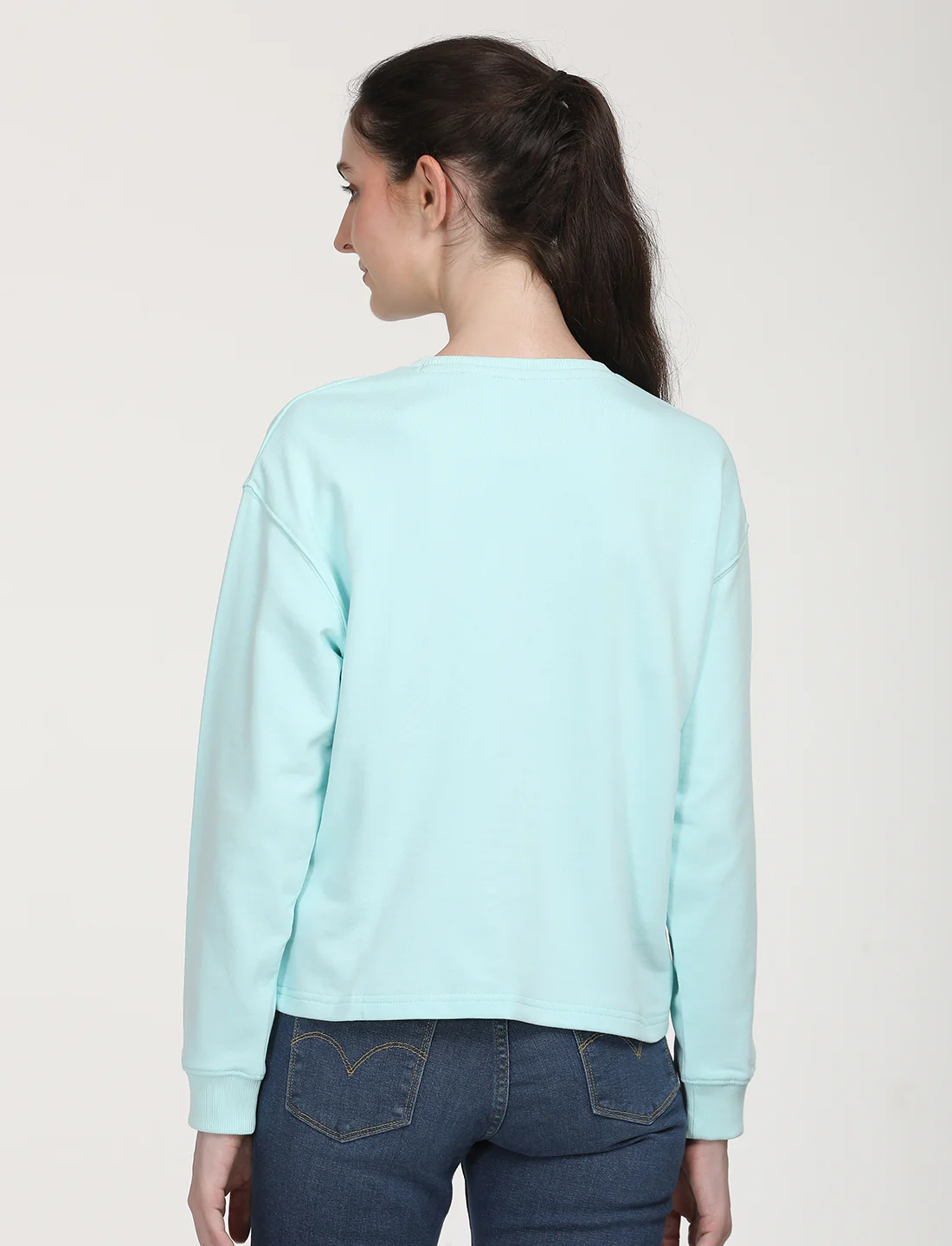 Women's Graphic Light Blue Crew Neck Sweatshirt - Image 3