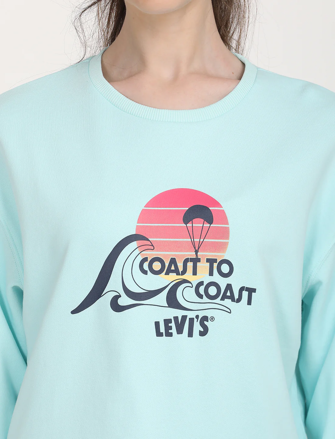 Women's Graphic Light Blue Crew Neck Sweatshirt - Image 4