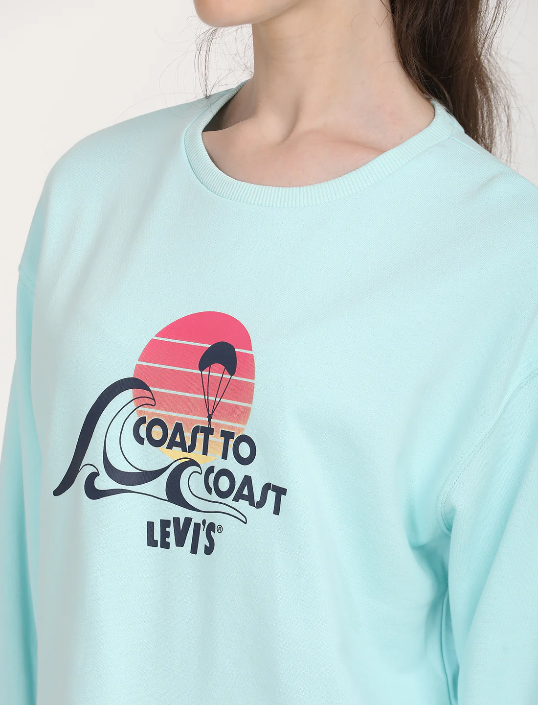 Women's Graphic Light Blue Crew Neck Sweatshirt - Image 5