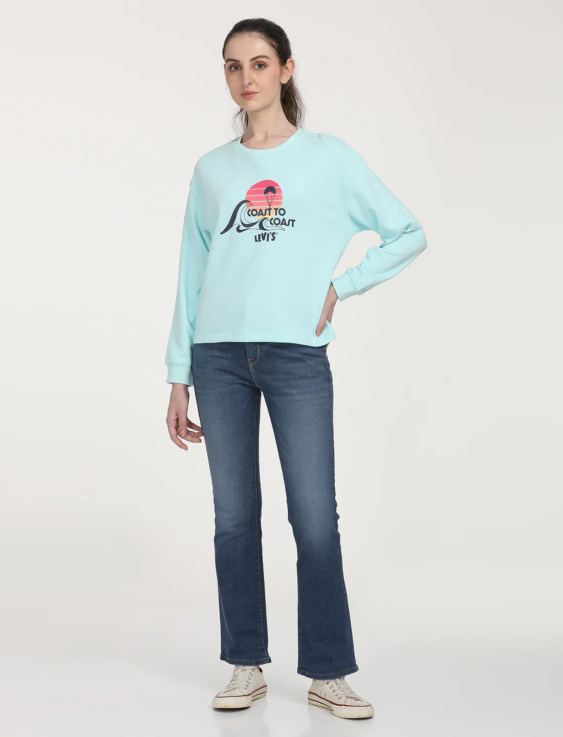 Women's Graphic Light Blue Crew Neck Sweatshirt - Image 6