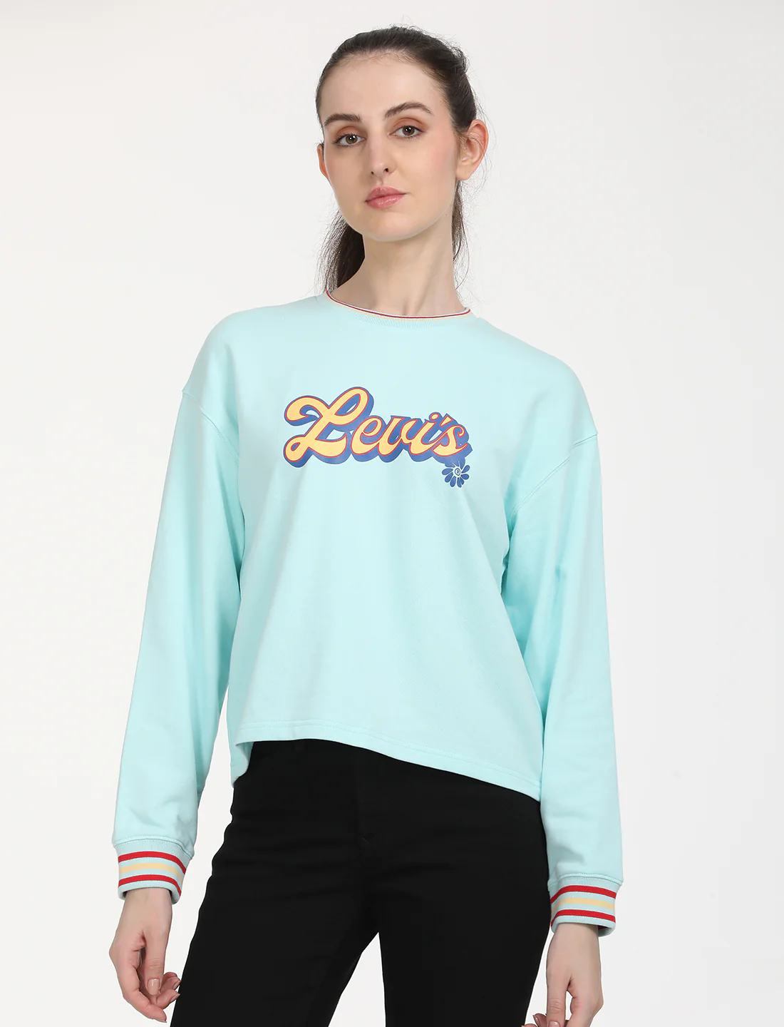 Women's Brand Logo Light Blue Crew Neck Sweatshirt