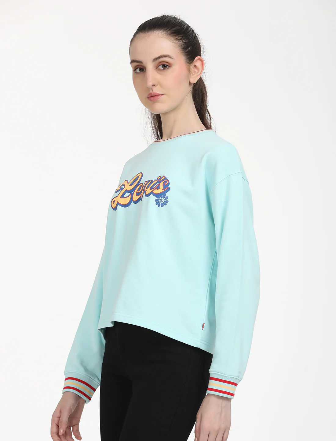Women's Brand Logo Light Blue Crew Neck Sweatshirt - Image 2