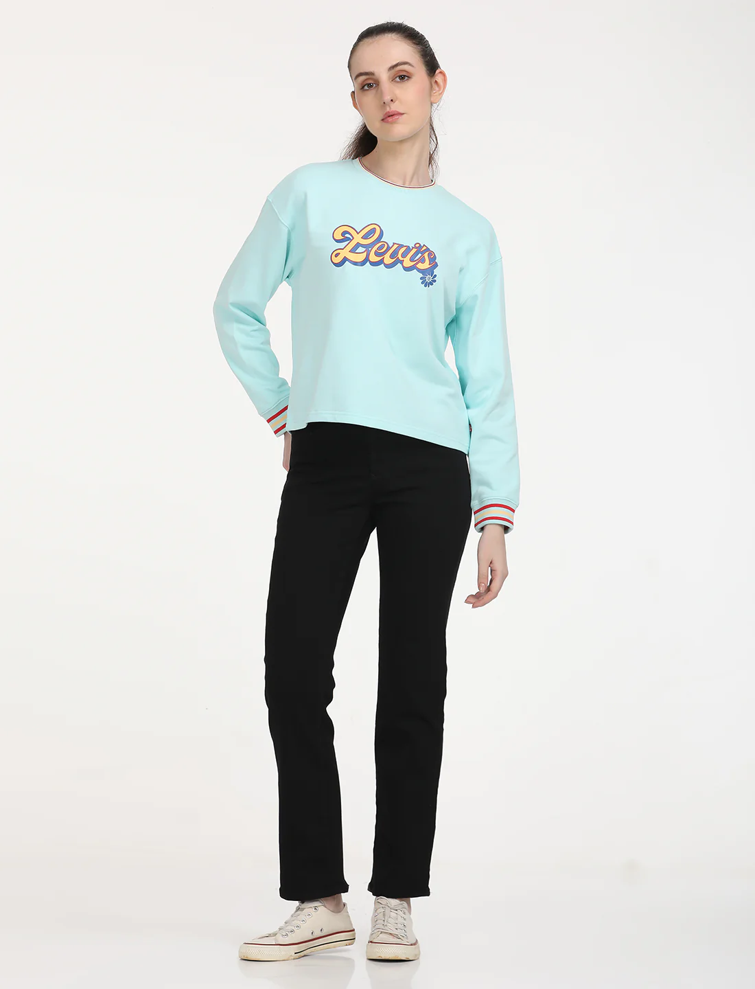 Women's Brand Logo Light Blue Crew Neck Sweatshirt - Image 6