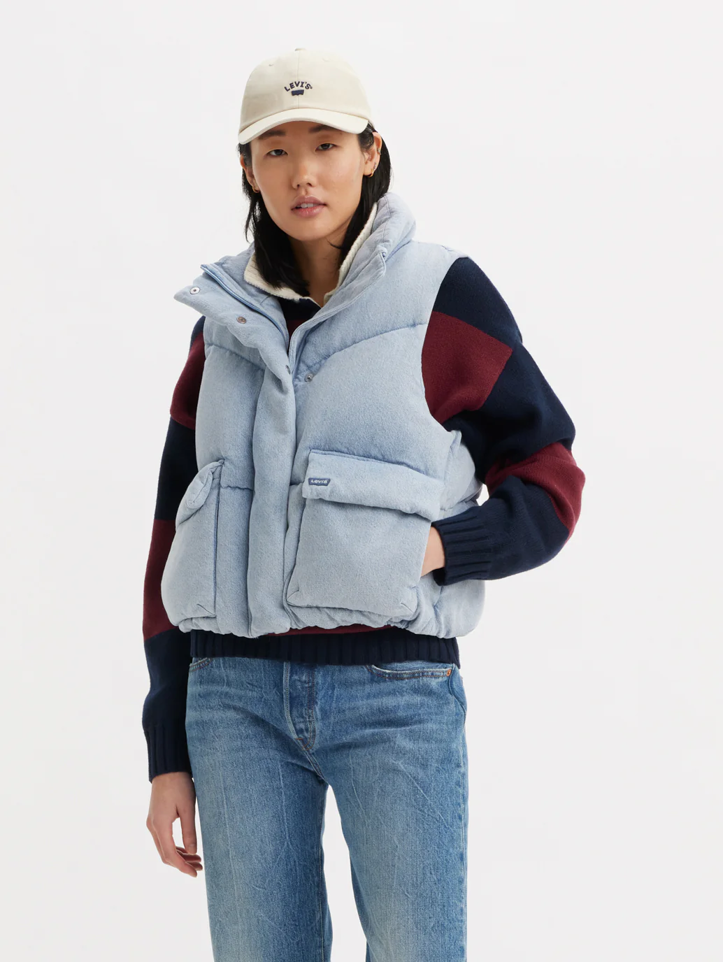 Women's Solid Light-Blue Gilet Jacket - Image 2