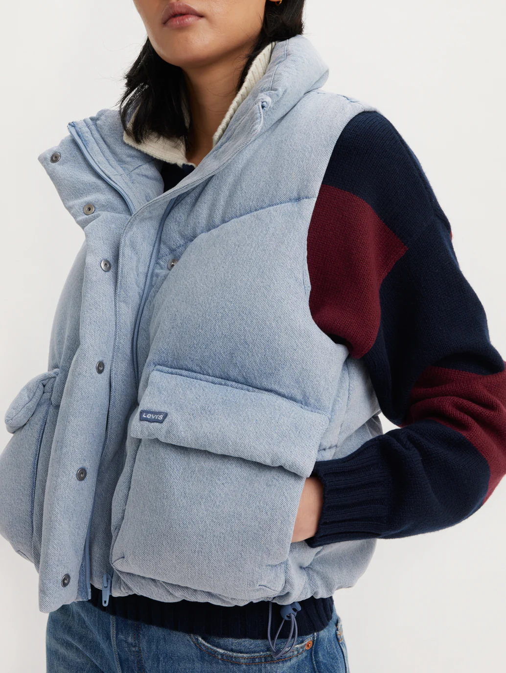 Women's Solid Light-Blue Gilet Jacket - Image 3
