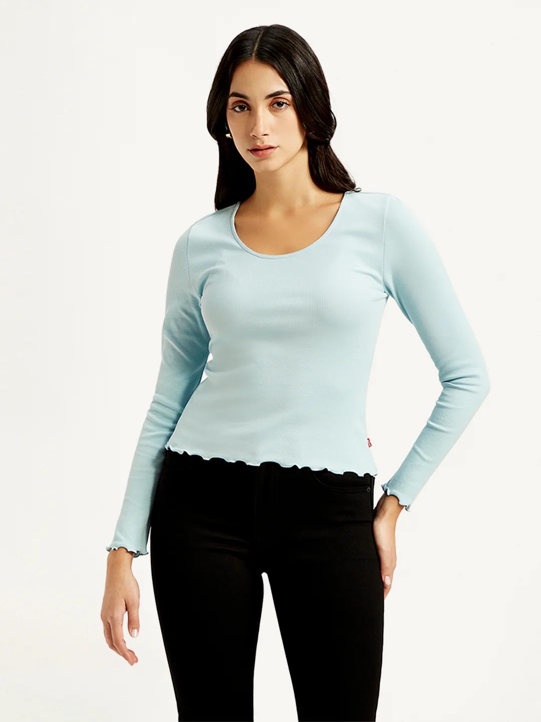 Women's Solid Light Blue Scoop Neck Top - Image 2