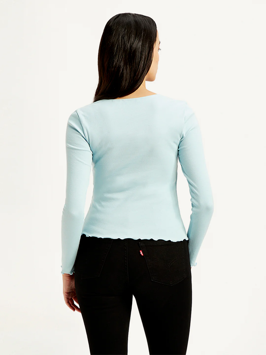 Women's Solid Light Blue Scoop Neck Top - Image 3