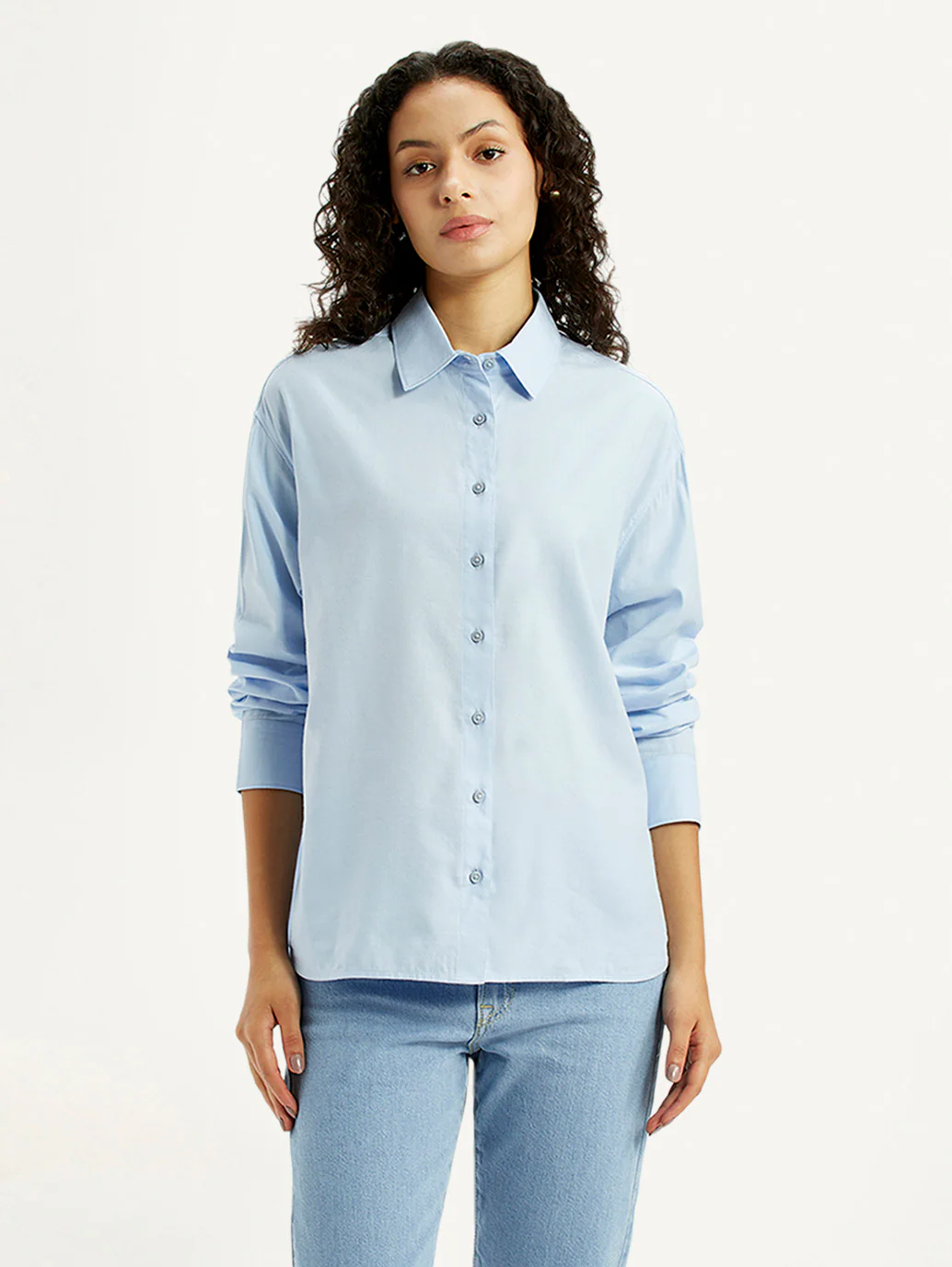 Women's Solid Light Blue Relaxed Fit Shirt - Image 2