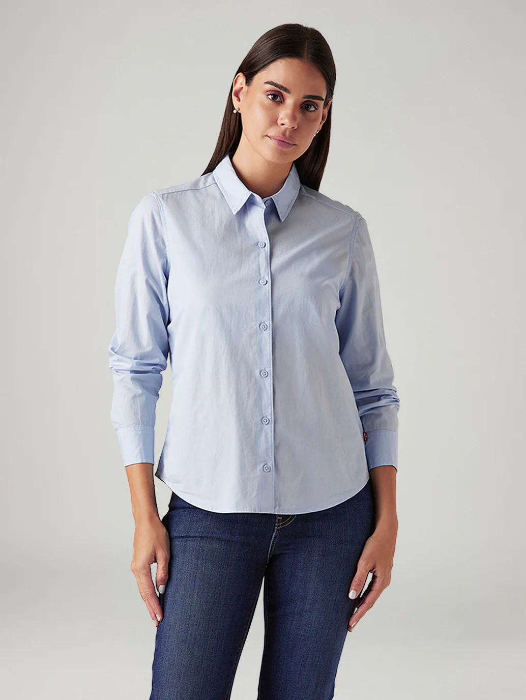Women's Solid Light Blue Spread Collar Shirt - Image 2