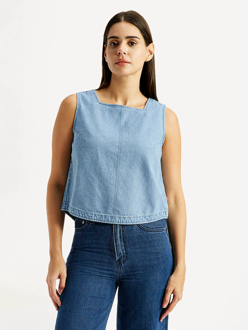 Women's Solid Indigo Square Neck Top - Image 2