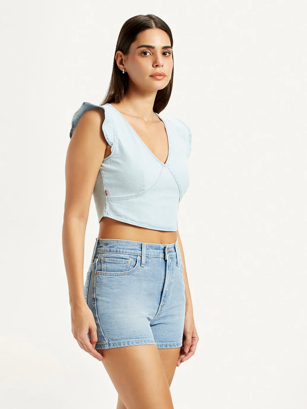 Women's Solid Light-Blue V-Neck Top - Image 5