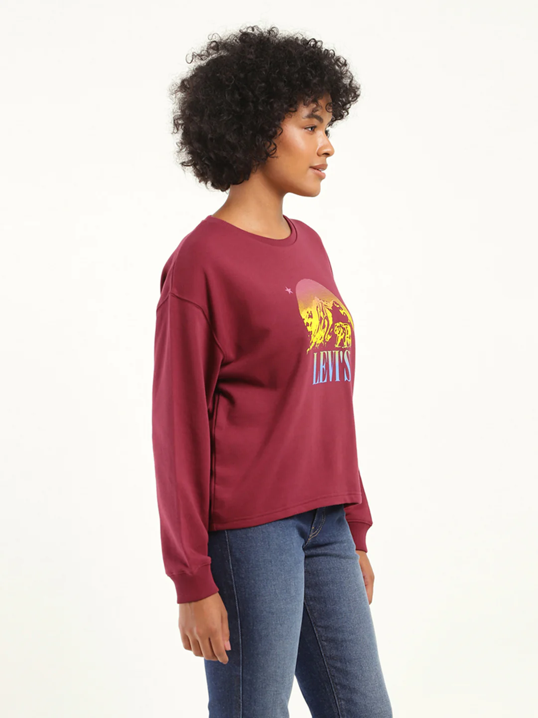Women's Graphic Maroon Crew Neck Sweatshirt - Image 5