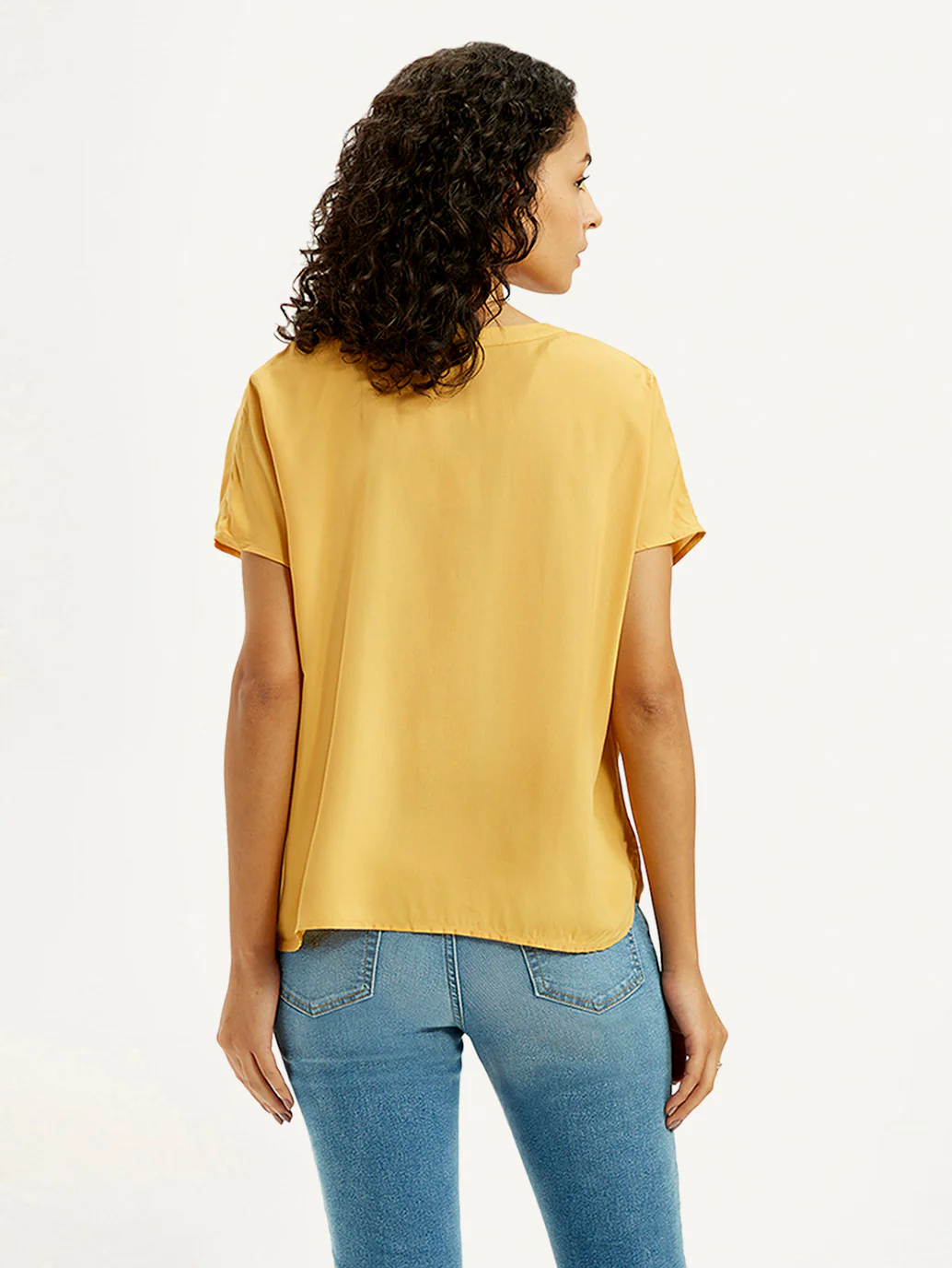 Women's Solid Mustard Split Neck Top - Image 3