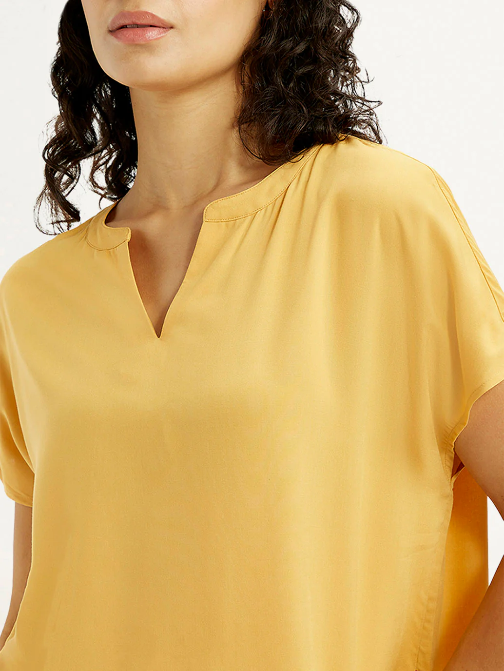 Women's Solid Mustard Split Neck Top - Image 5
