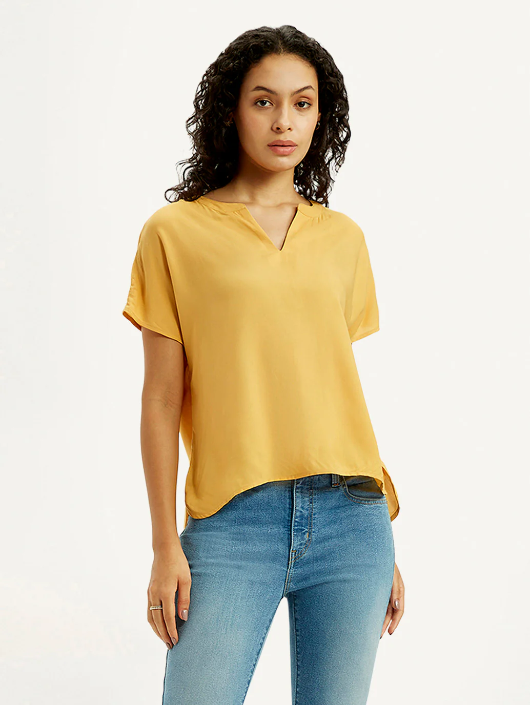 Women's Solid Mustard Split Neck Top - Image 6