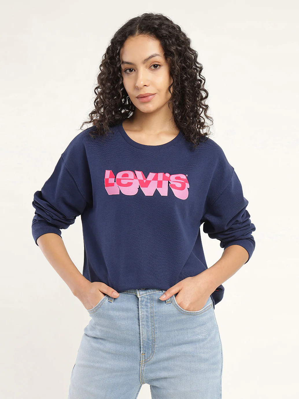 Women's Brand Logo Navy Crew Neck Sweatshirt