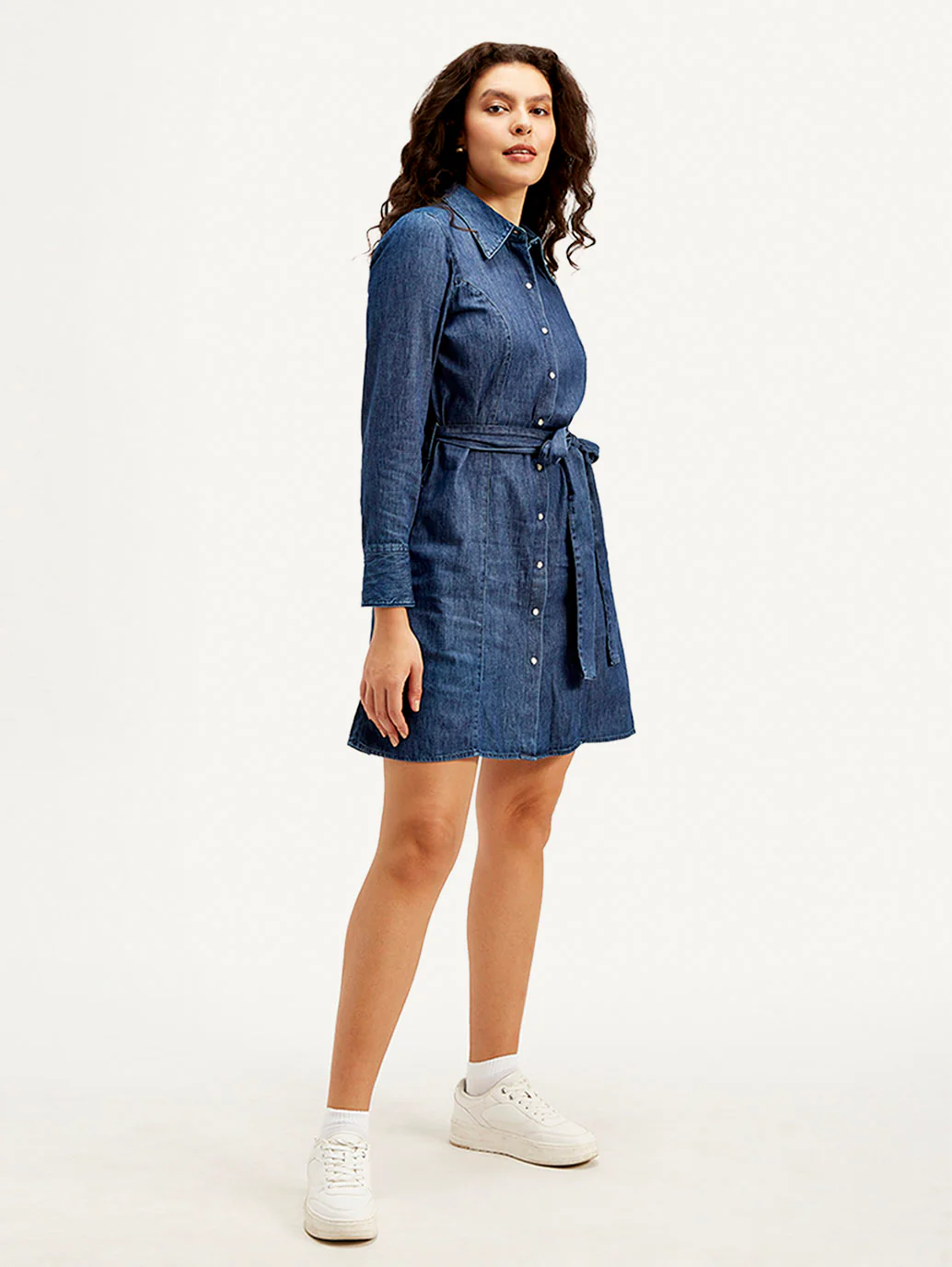Women's Solid Navy Spread Collar Dress - Image 6