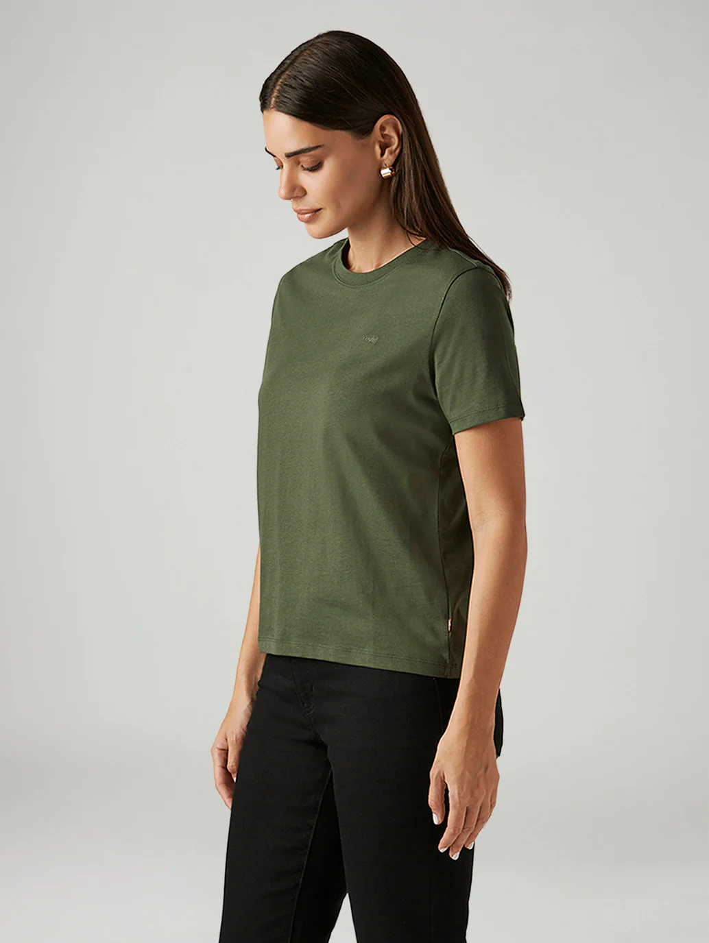 Women's Solid Olive Crew Neck T-shirt - Image 5