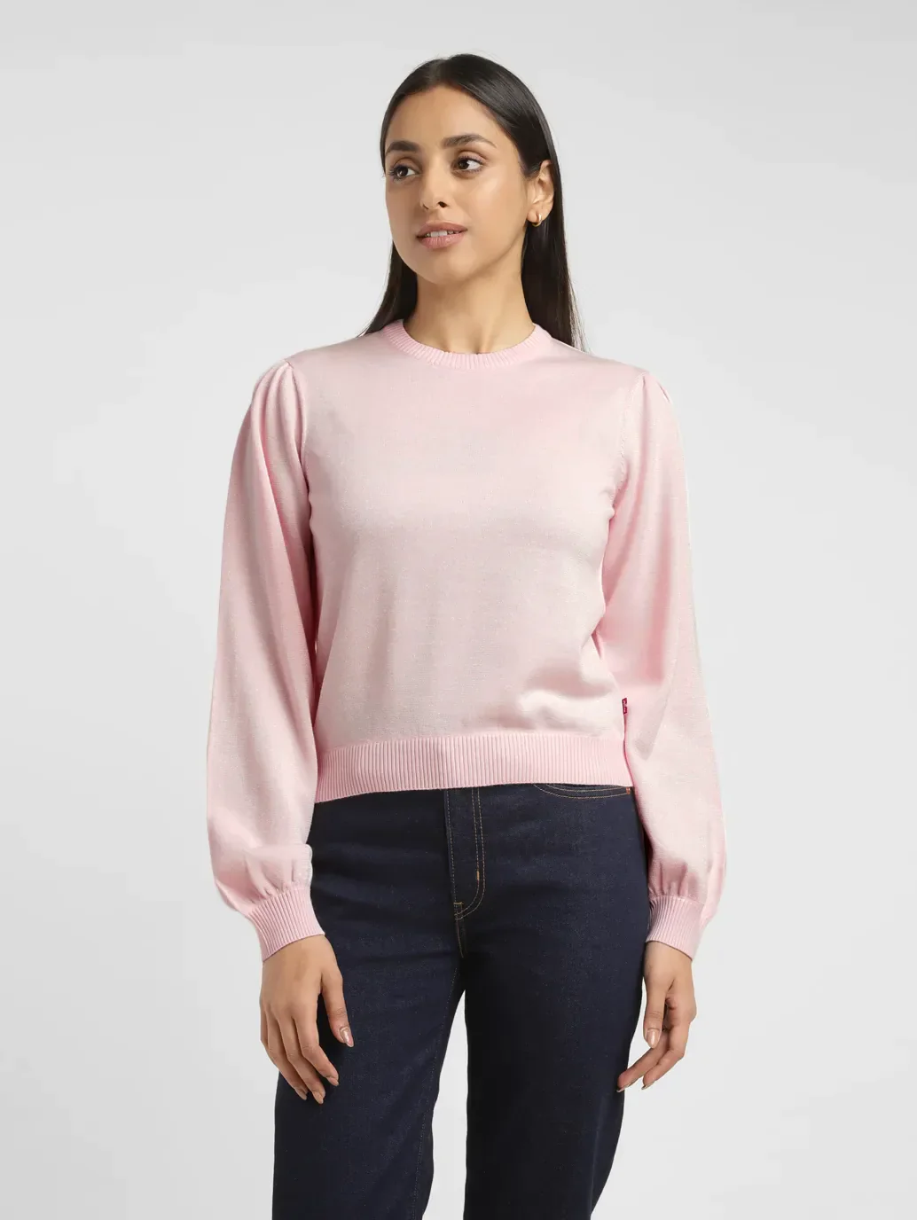 Women's Solid Pink Crew Neck Sweater - Image 2