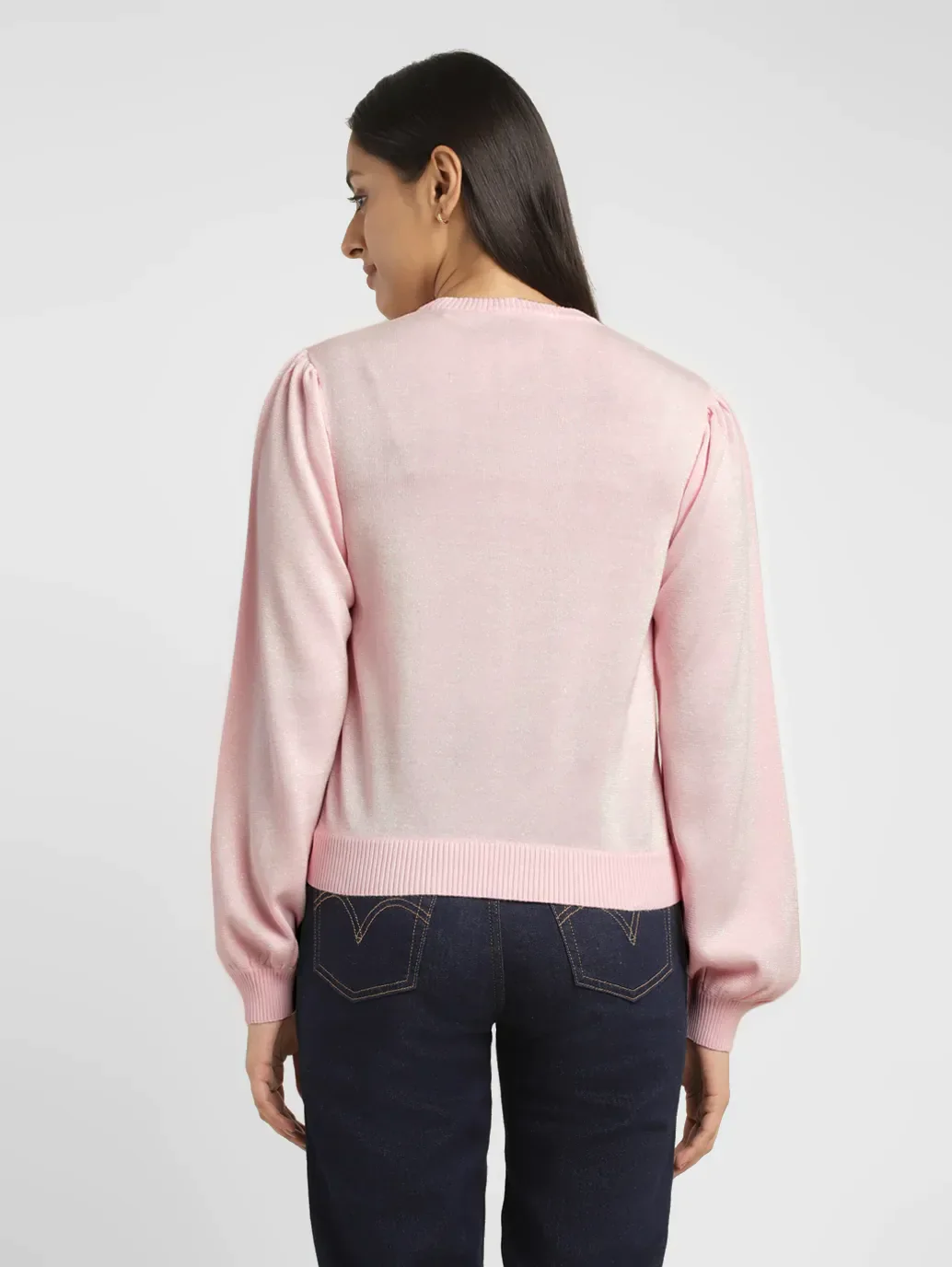 Women's Solid Pink Crew Neck Sweater - Image 3