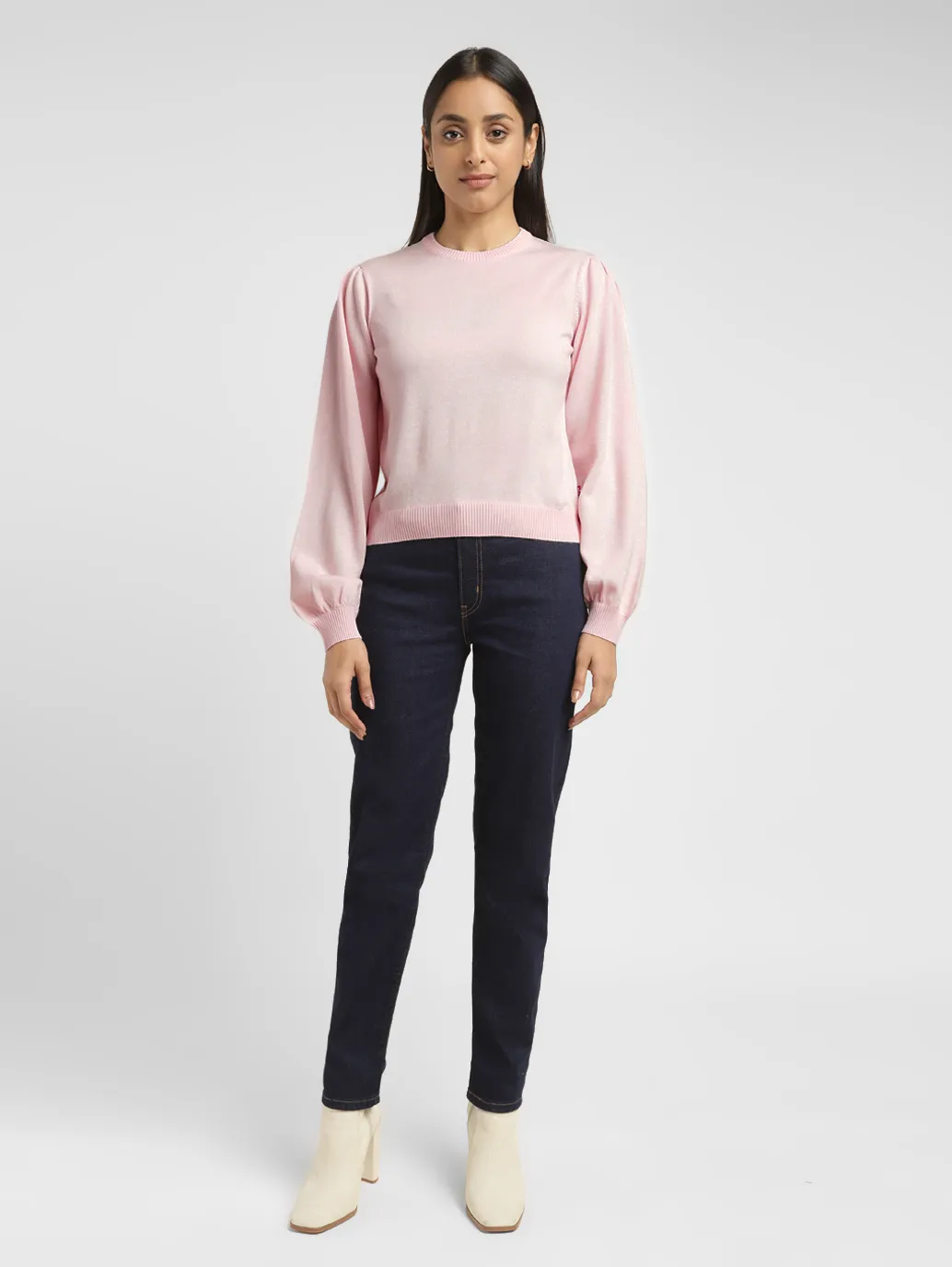 Women's Solid Pink Crew Neck Sweater - Image 6