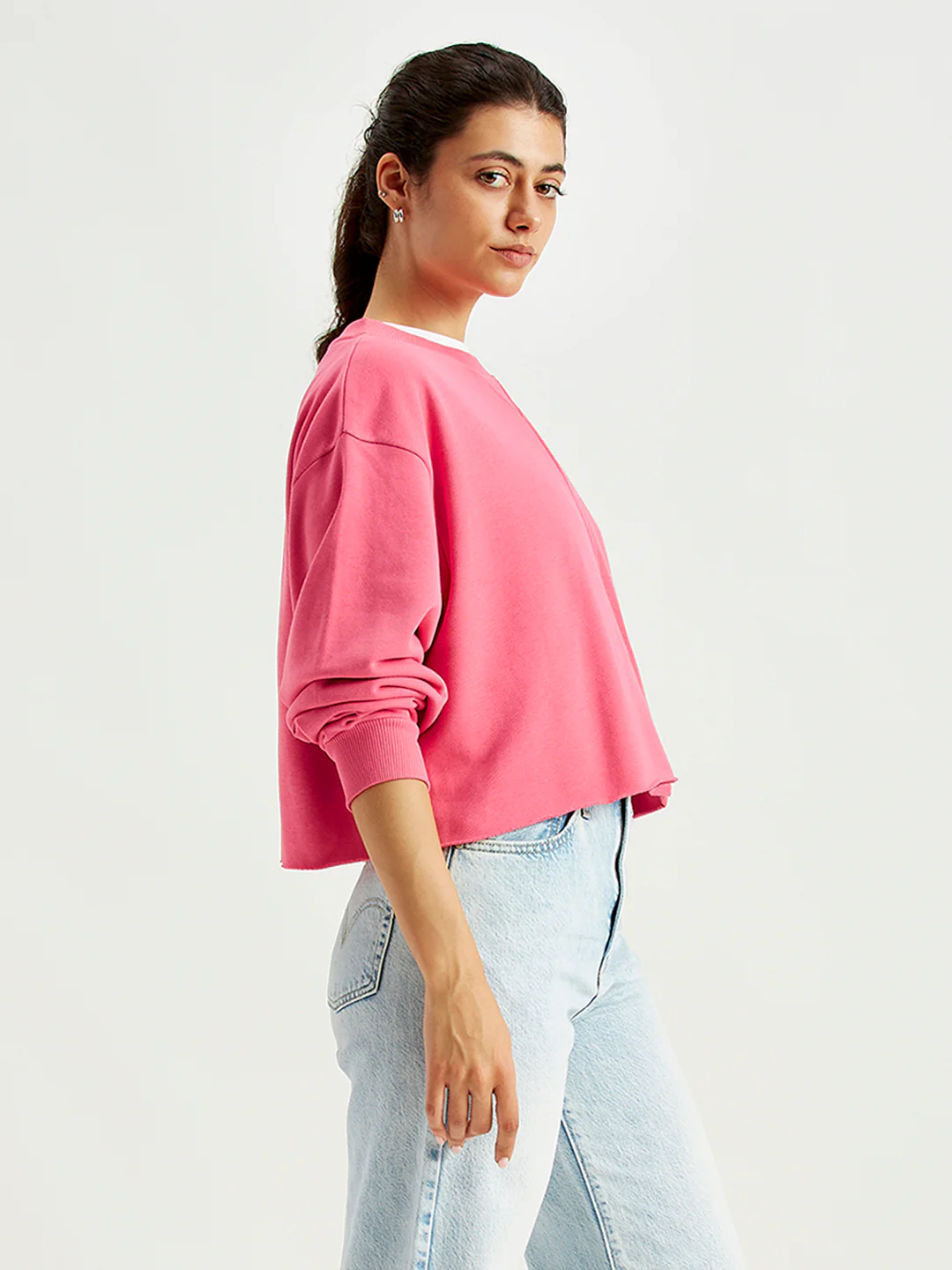 Women's Solid Pink Crew Neck Sweatshirt - Image 3