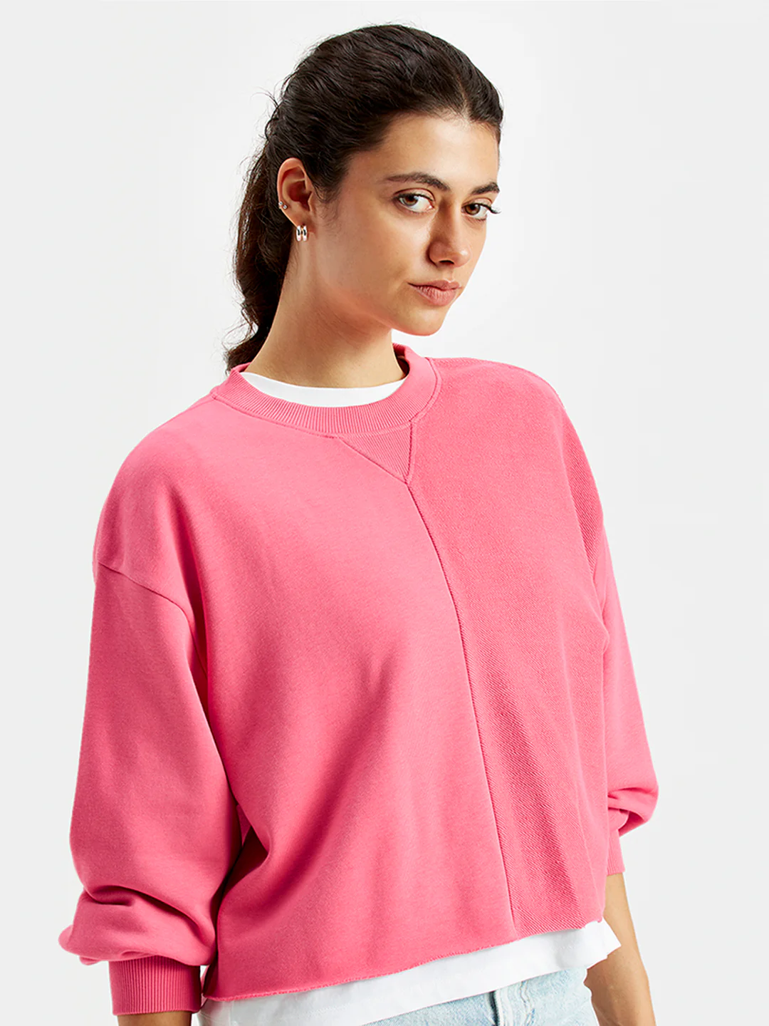 Women's Solid Pink Crew Neck Sweatshirt - Image 4
