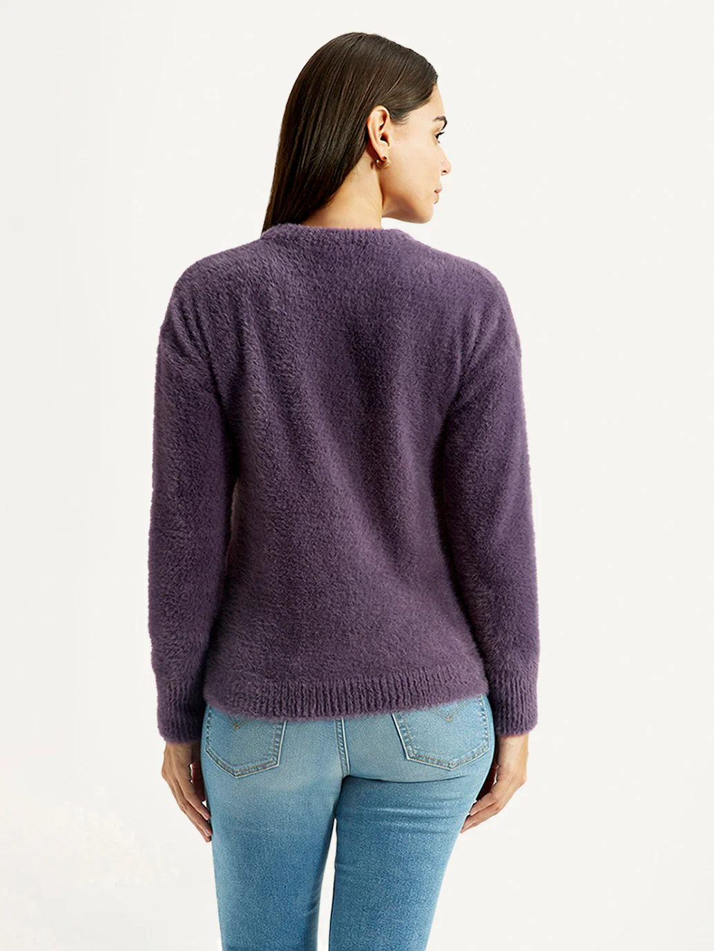 Women's Solid Purple Crew Neck Sweater - Image 2