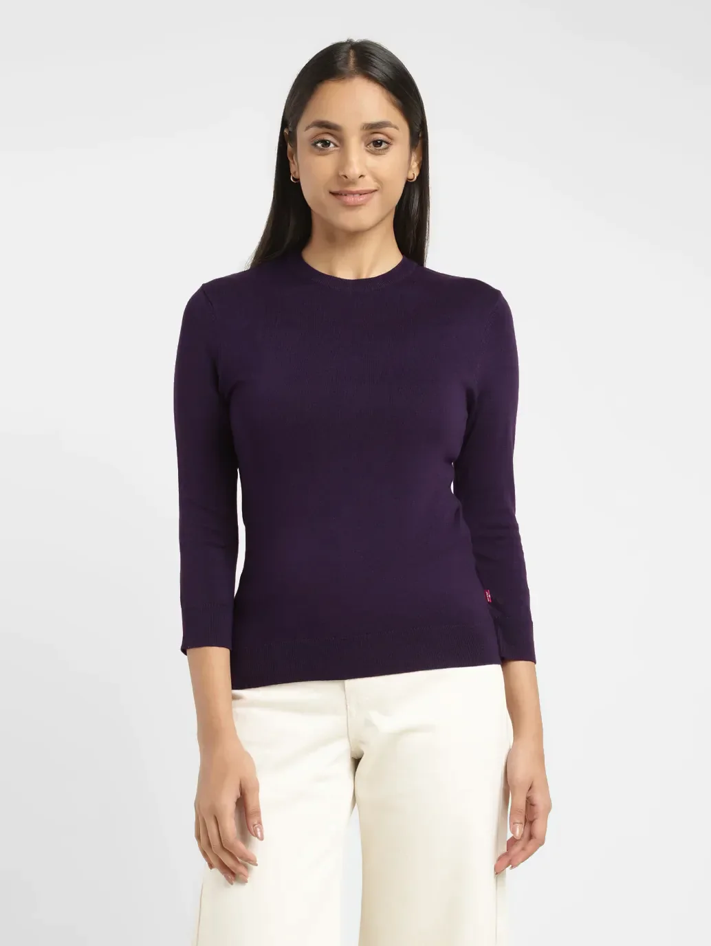 Women's Solid Purple Crew Neck Sweater - Image 2