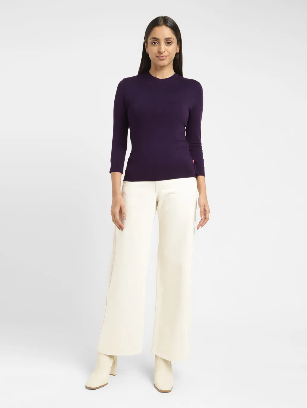 Women's Solid Purple Crew Neck Sweater - Image 6
