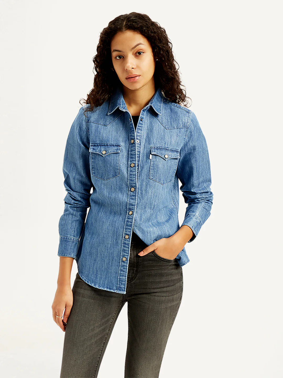 Women's Solid Regular Fit Denim Shirt - Image 5