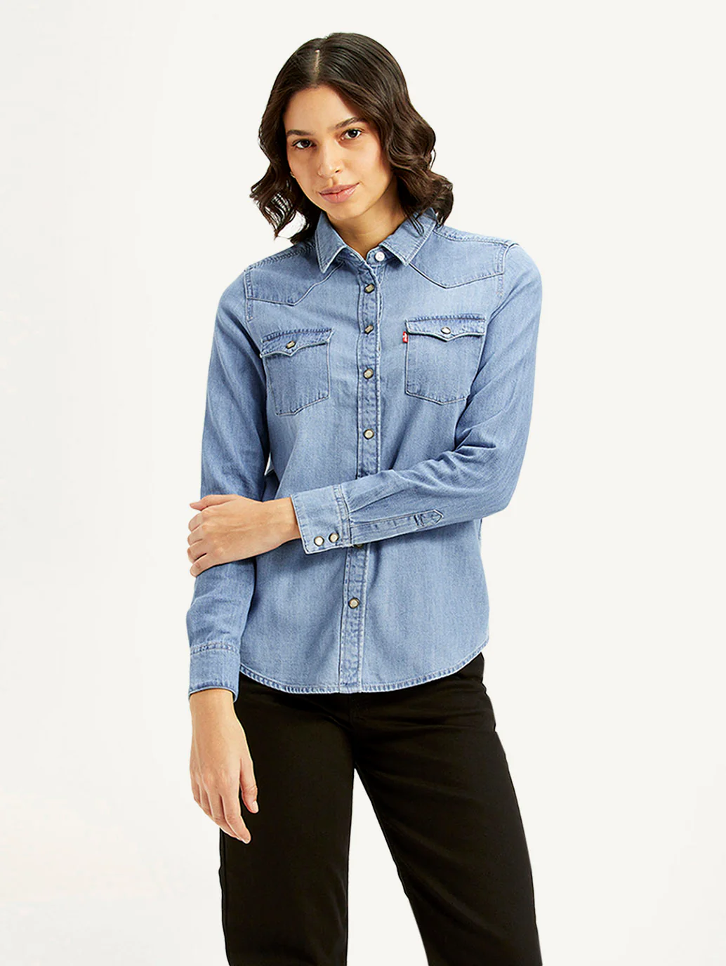 Women's Solid Regular Fit Denim Shirt - Image 2