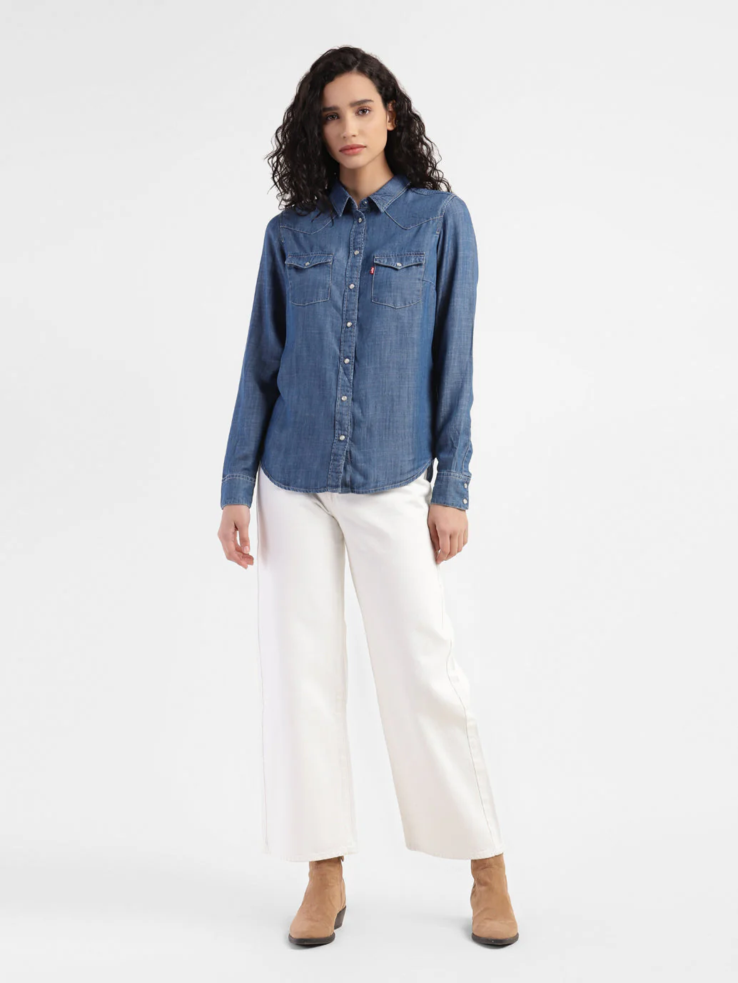 Women's Solid Spread Collar Shirt - Image 5