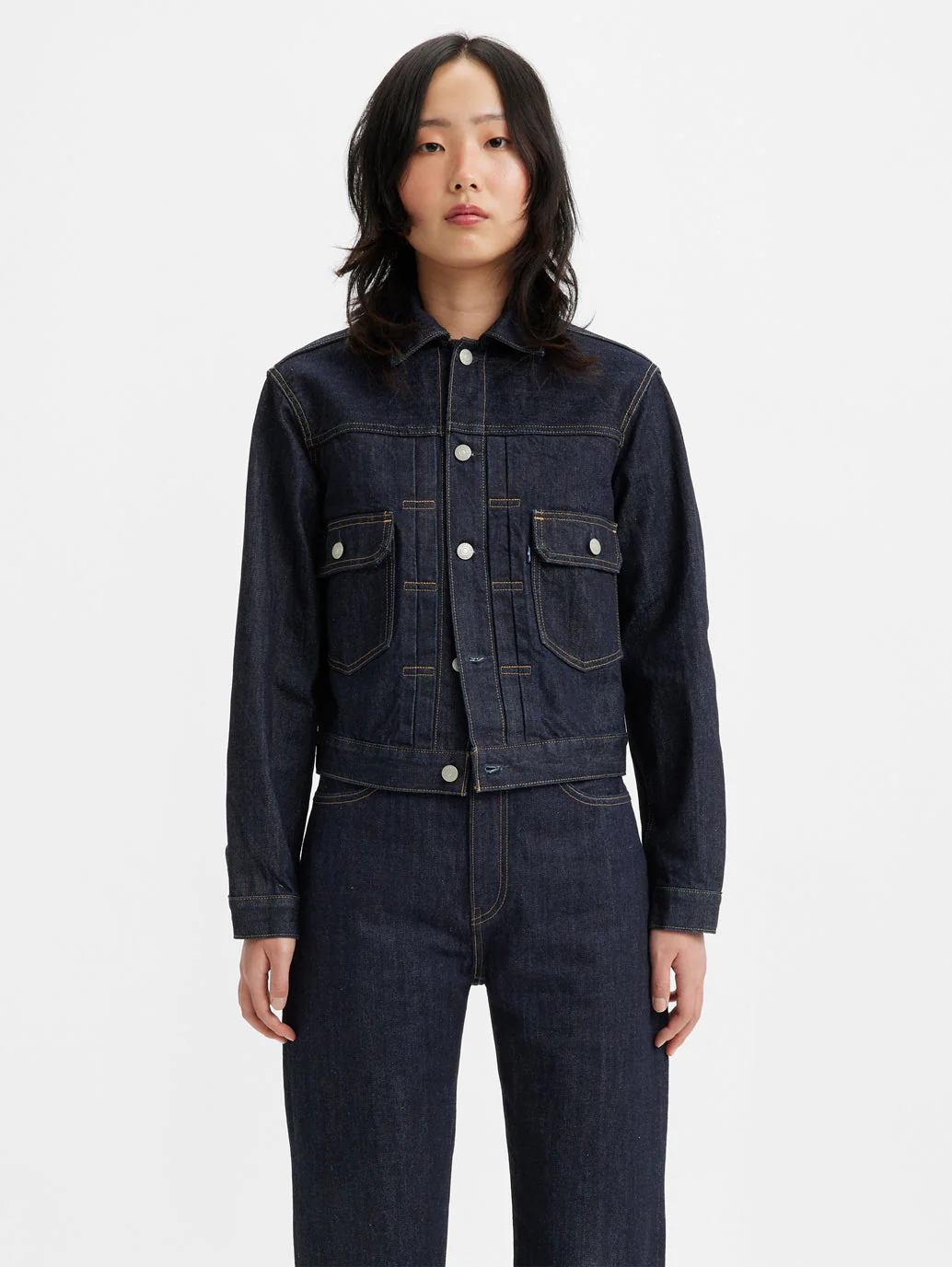 Women's Solid Spread Collar Denim Jacket - Image 2
