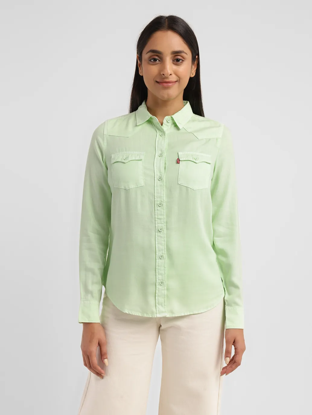 Women's Solid Spread Collar Shirt - Image 2