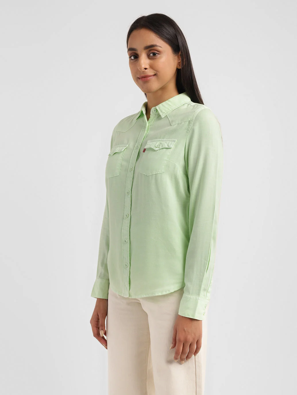 Women's Solid Spread Collar Shirt - Image 5