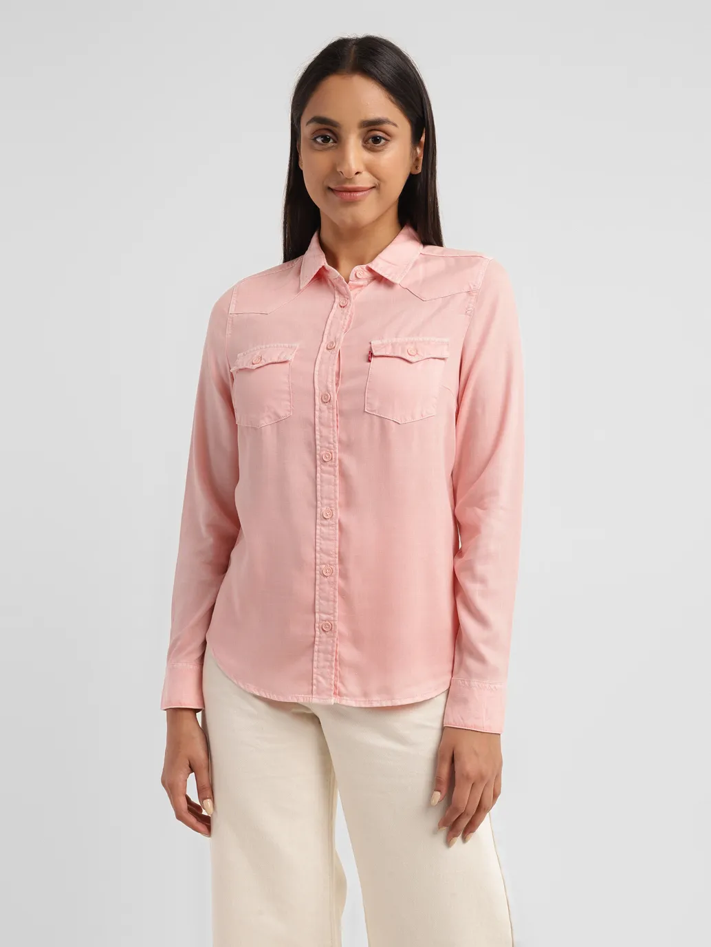 Women's Solid Spread Collar Shirt - Image 2