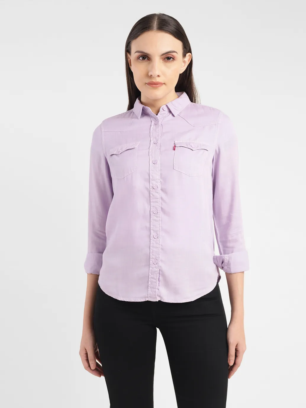 Women's Solid Spread Collar Shirt - Image 2