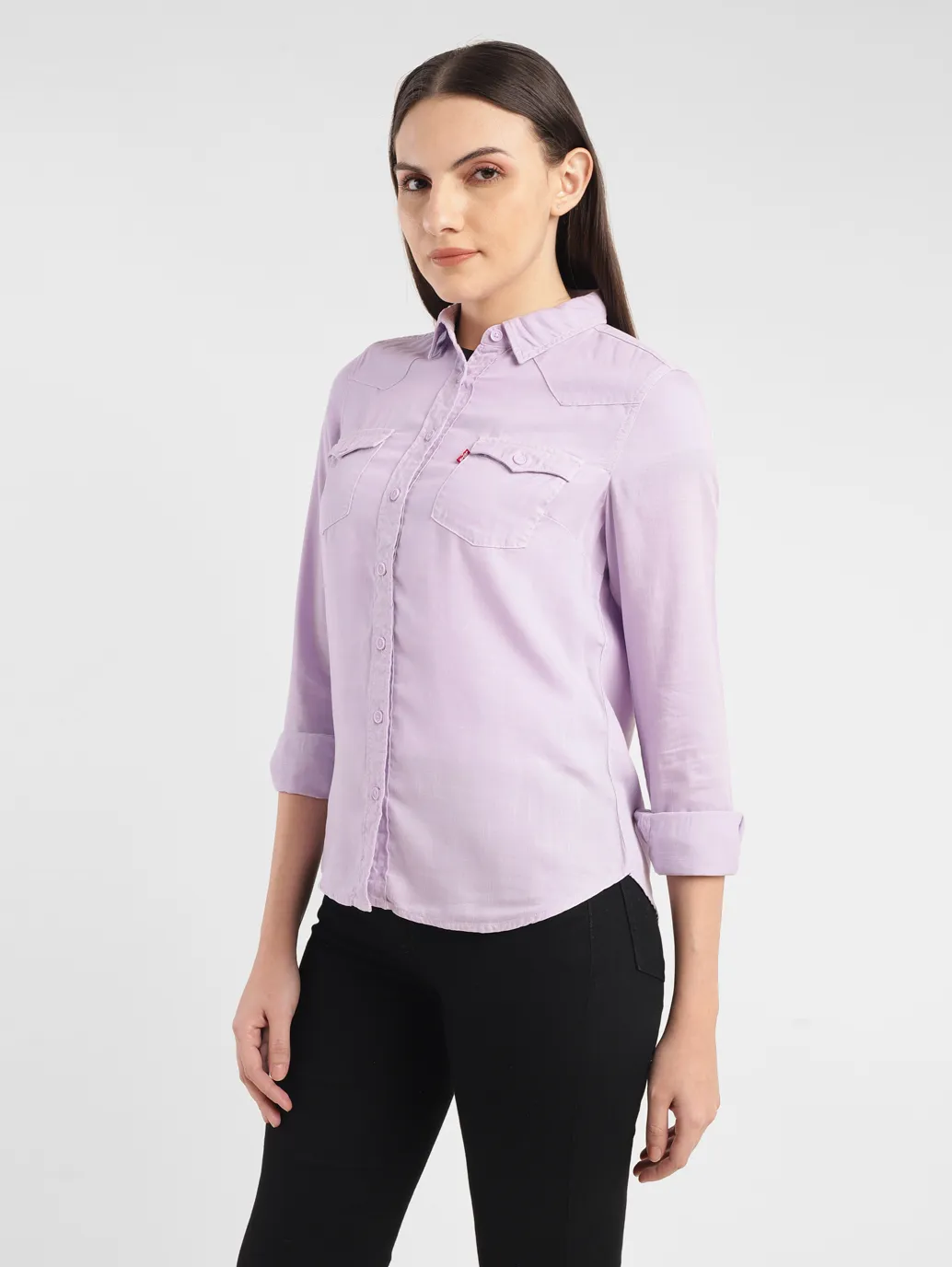 Women's Solid Spread Collar Shirt - Image 4