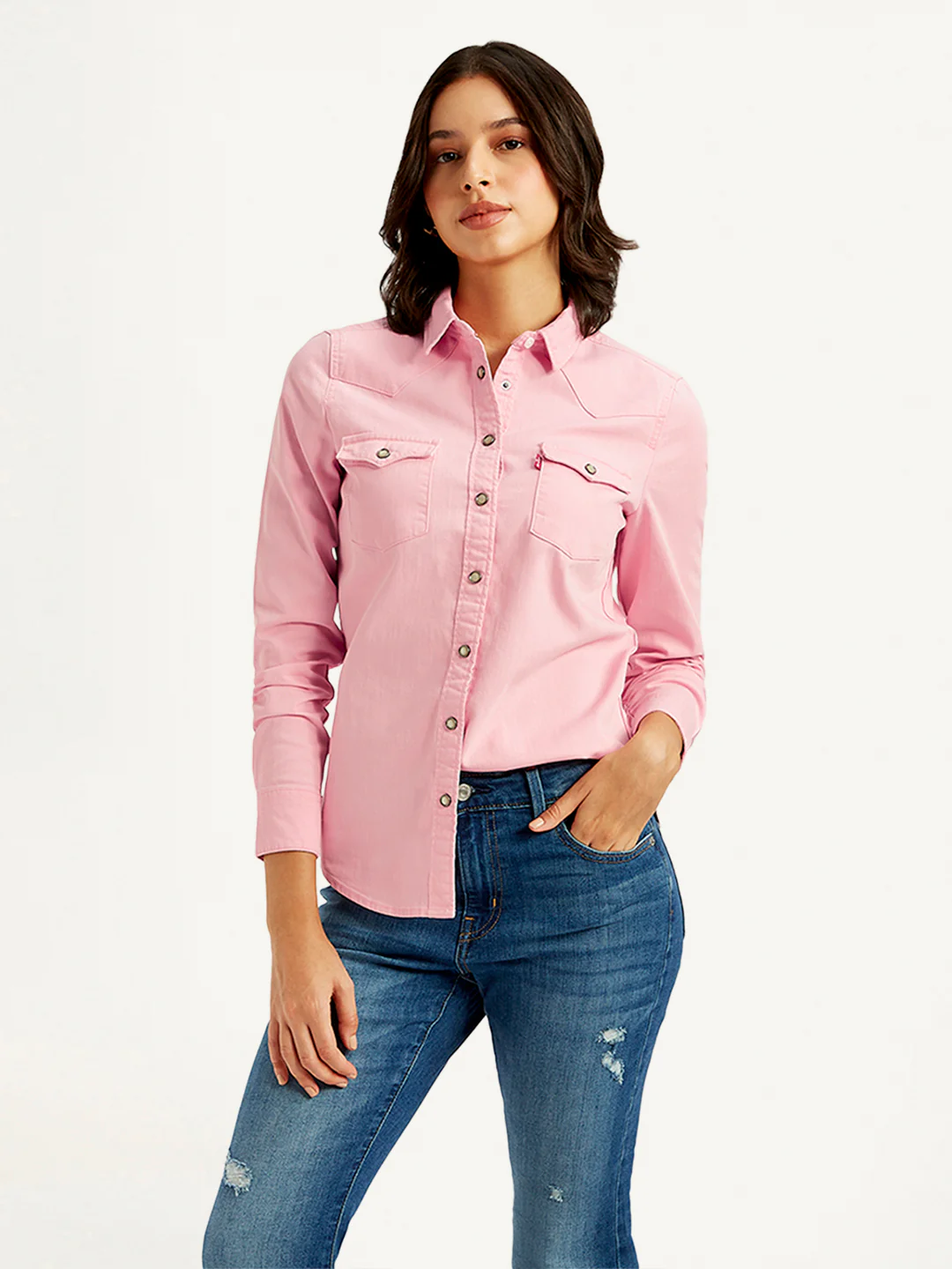 Women's Solid Spread Collar Shirt - Image 5