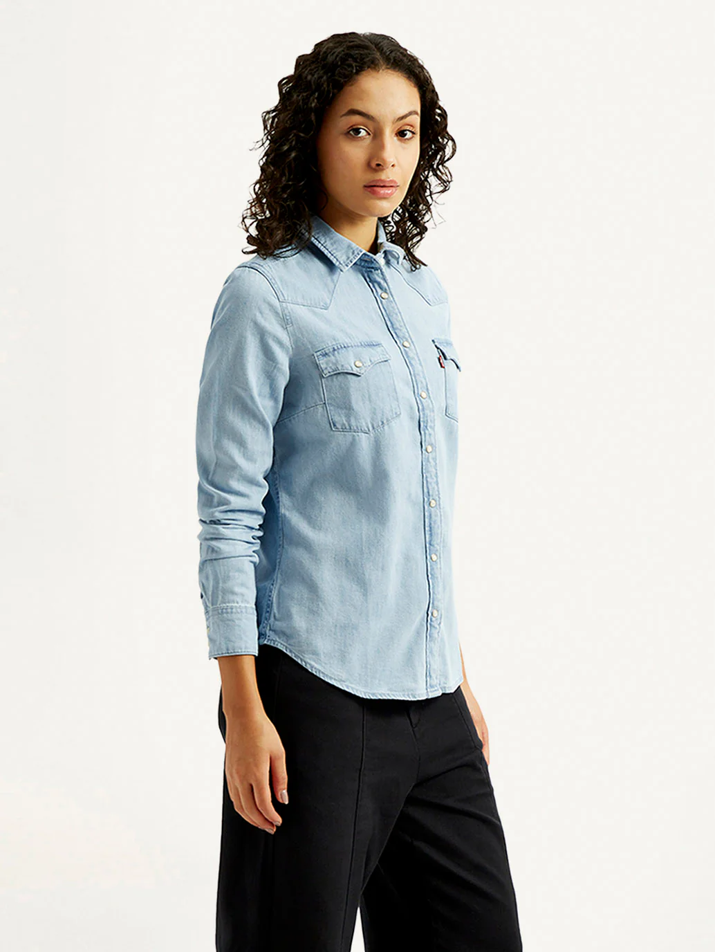 Women's Solid Spread Collar Denim Shirt - Image 3