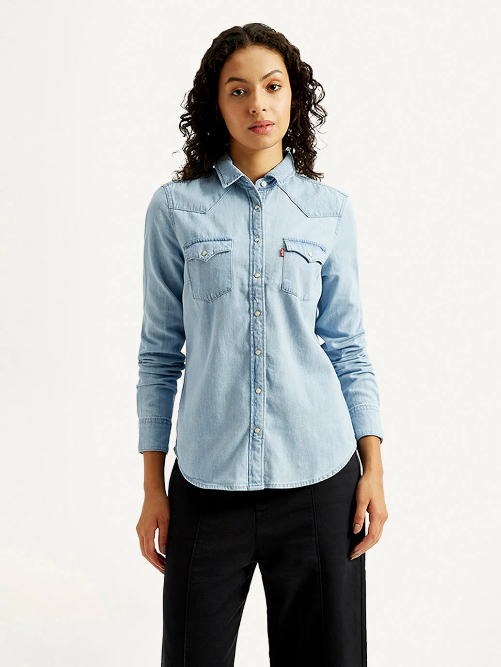 Women's Solid Spread Collar Denim Shirt - Image 4