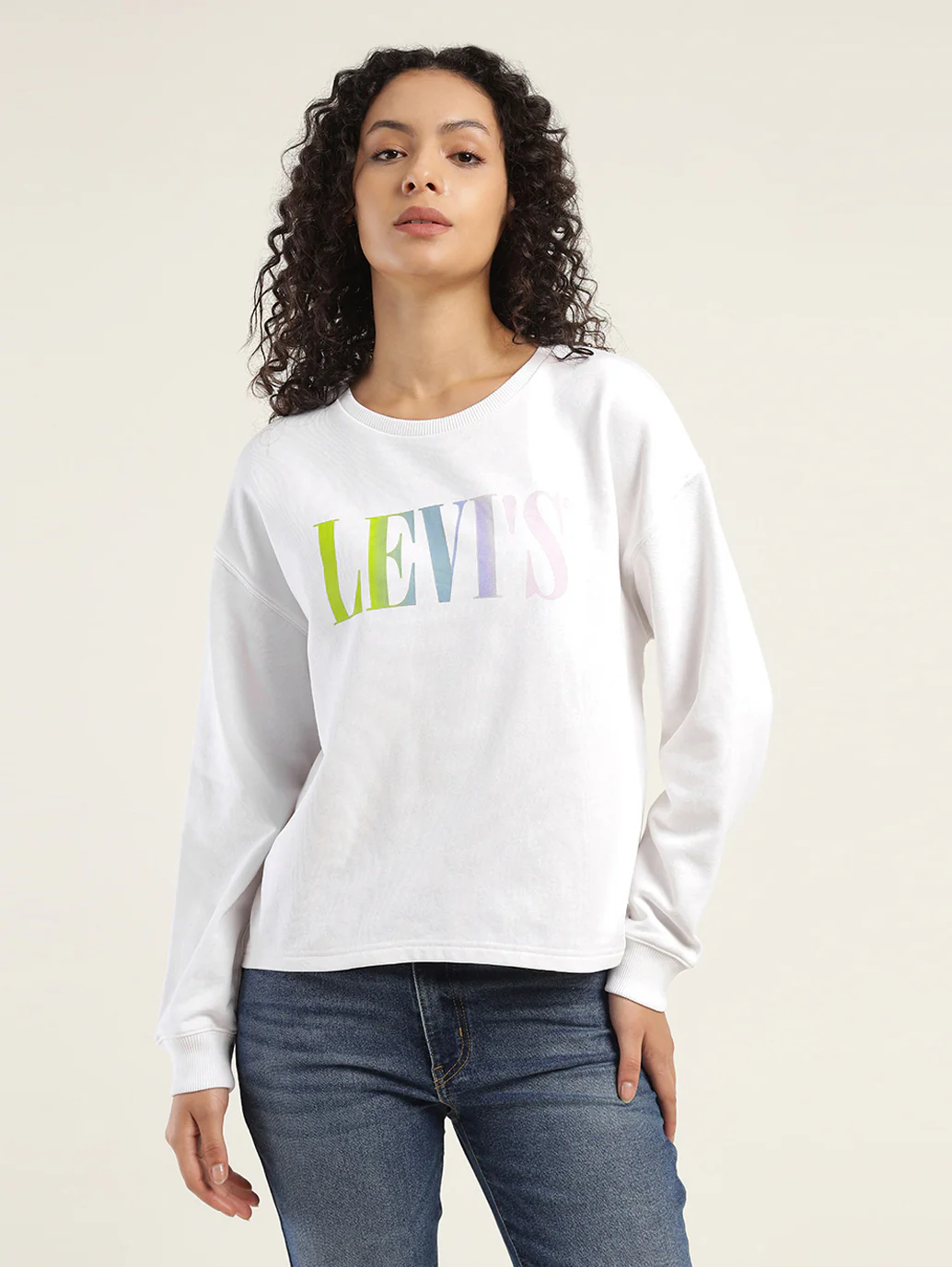 Women's Brand Logo White Crew Neck Sweatshirt - Image 2