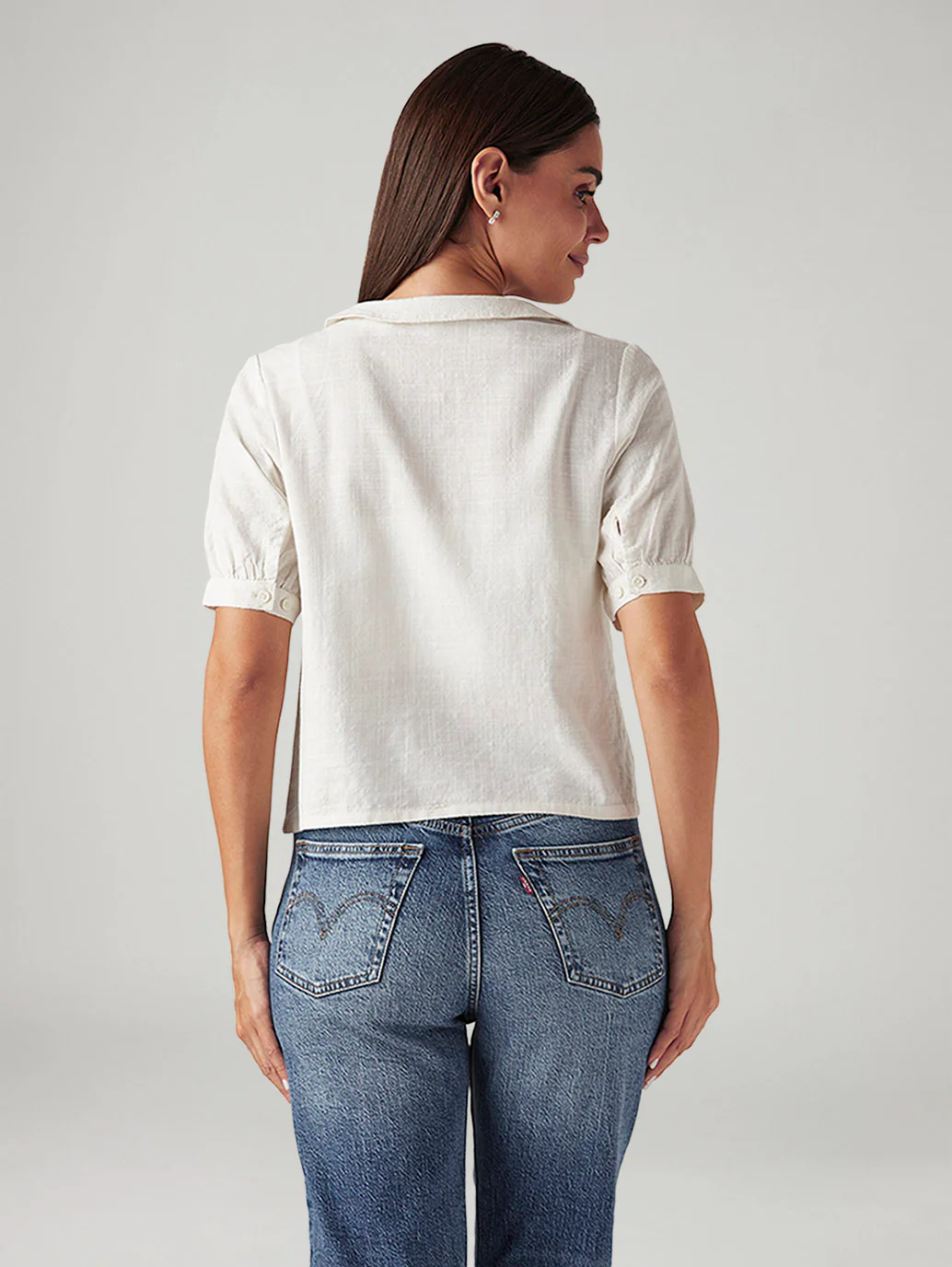 Women's Solid White Peter Pan Collar Shirt - Image 2